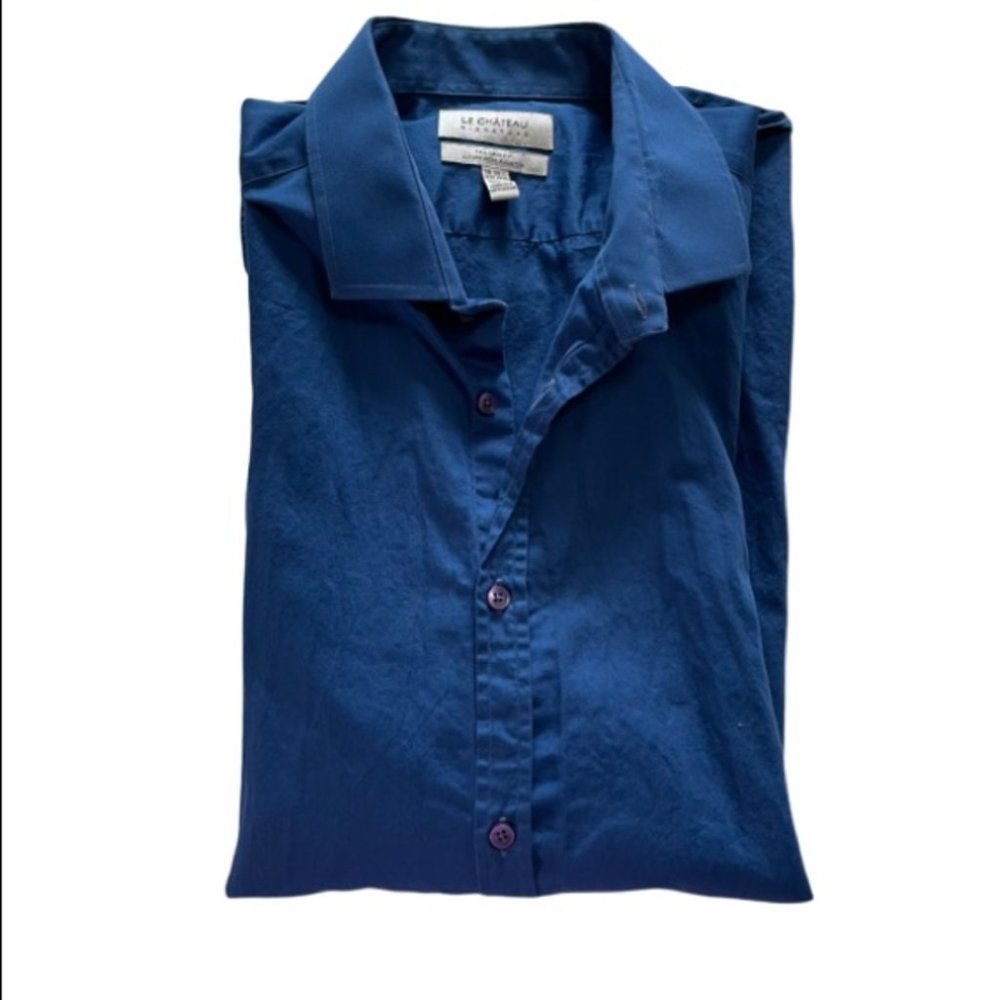 Le Chateau Mens Blue Tailored Fit Long Sleeve Button Down Dress Shirt Sz XXL